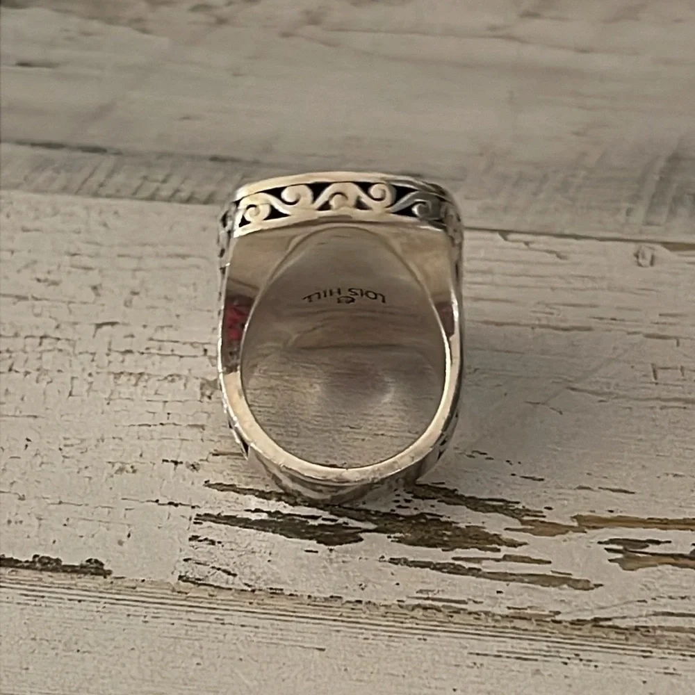 Lois Hill Silver Rectangular Textile Weave Cut-Out Ring.